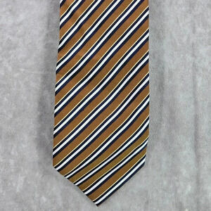 Stafford Performance‎ Brown Blue White Stripe 100% Silk Men's Neck Tie NWOT